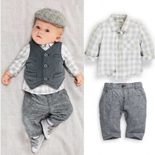 Baby Boy Clothing Set with Vest, Long-sleeves, Shirt and Long Pant