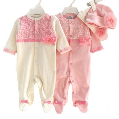 Baby Girls Clothing Jumpsuit with Lace Rompers and Hat Sets for Infant